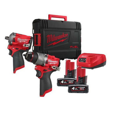 Набор аккумуляторный MILWAUKEE M12 FPP2H2-402X (шур FPD2/гайк FIWF12/2аккум.12В 4Ач/зарядка/кейс)