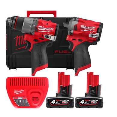 Набор аккумуляторный MILWAUKEE M12 FPP2H2-402X (шур FPD2/гайк FIWF12/2аккум.12В 4Ач/зарядка/кейс)