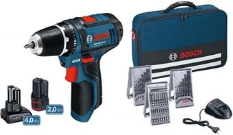 Шурупокрут акумуляторний BOSCH GSR 12V-15 (1акум.12В 2Аг/1акум.12В 4Аг/сумка/набір свердл)